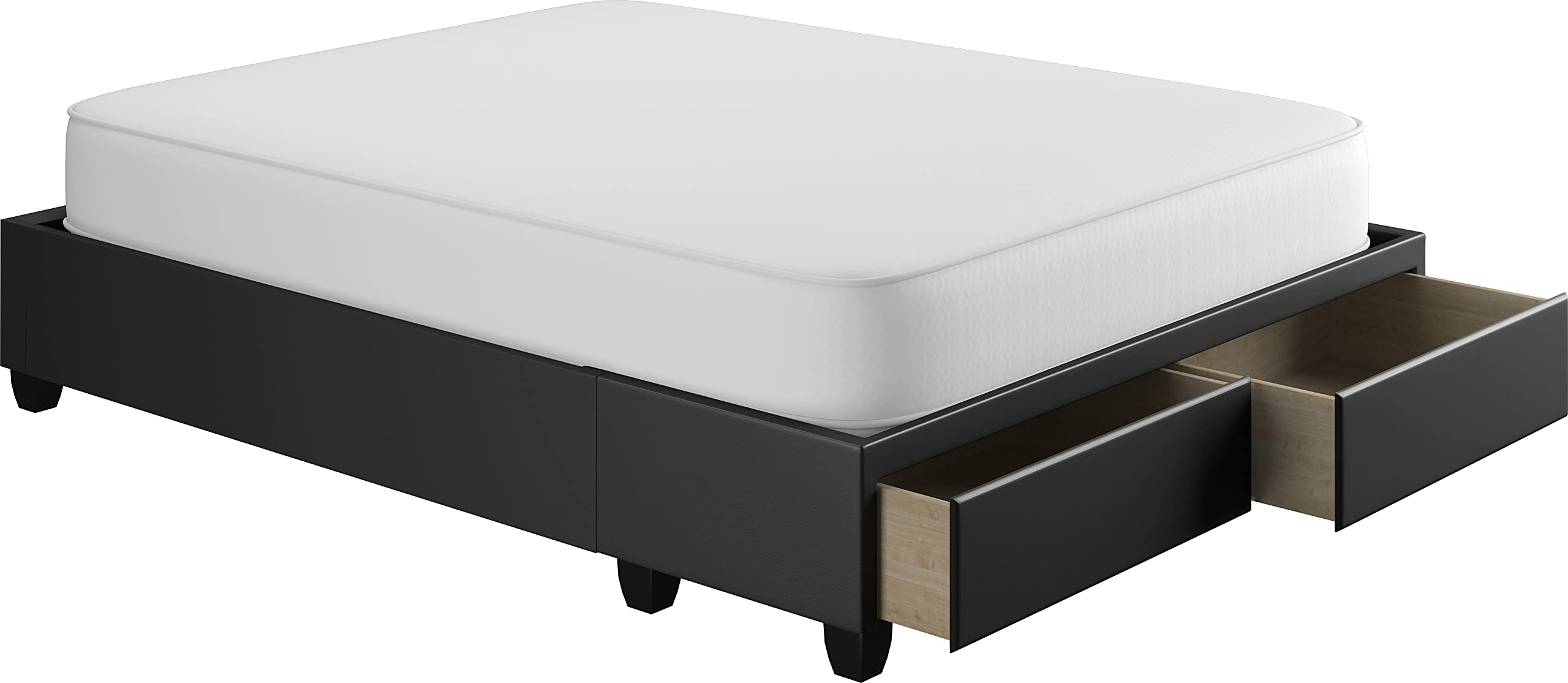 Boyd Sleep Parma Uplift Upholstered Platform Bed Frame Mattress Foundation, Dual Front Storage Drawers, and Strong Wood Slat Supports: Faux Leather, Black, Full