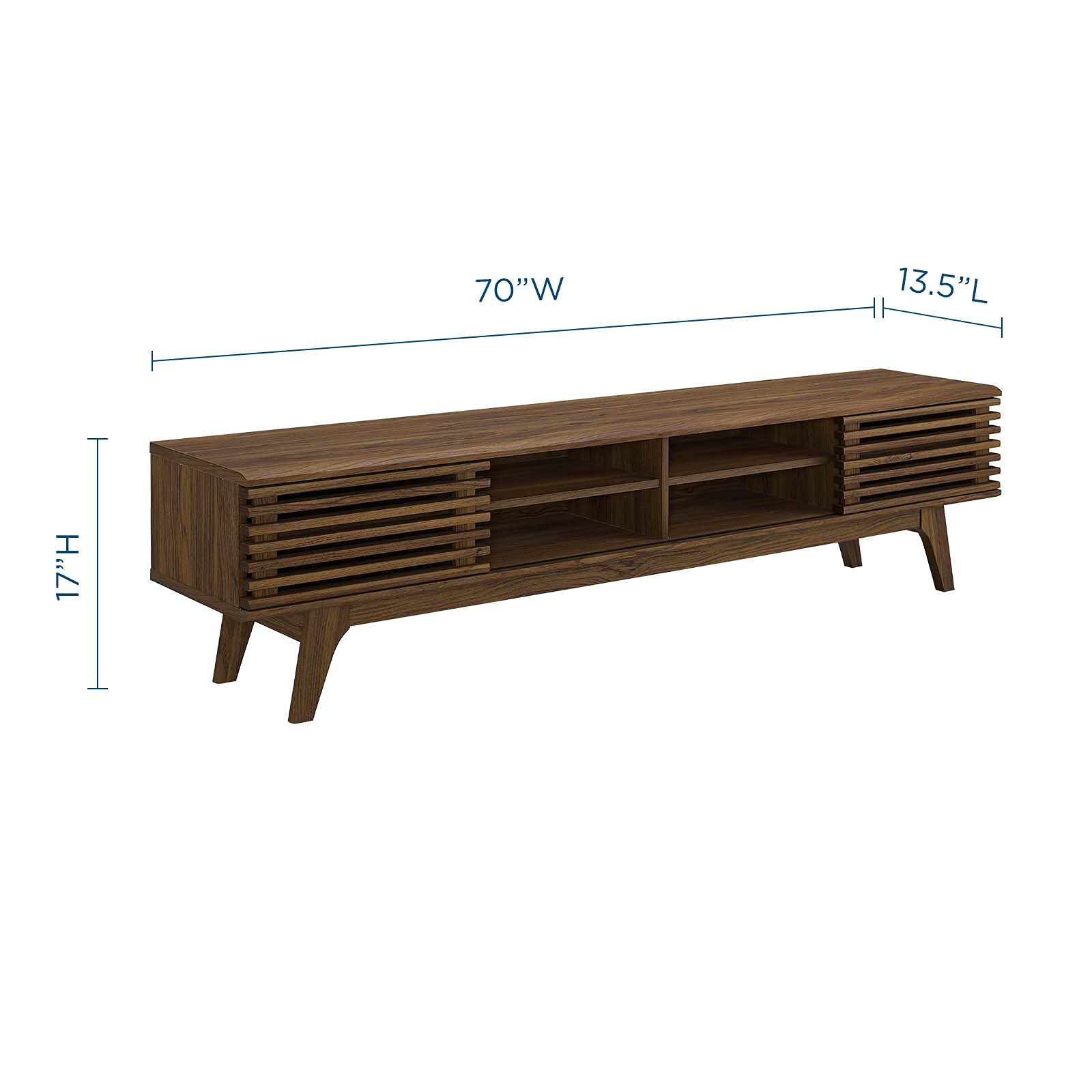 Modway Render 70' Mid-Century Modern Low Profile Media Console Tv Stand, 70 Inch, Walnut Walnut