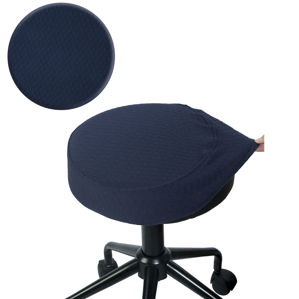Buyue Bar Stool Covers, Luxury Fabric Dia.14-16' Round Crease-Resistant Stretchy Washable Jacquard Dustproof Stool Seat Slipcover, M-Navy Blue-1 Count