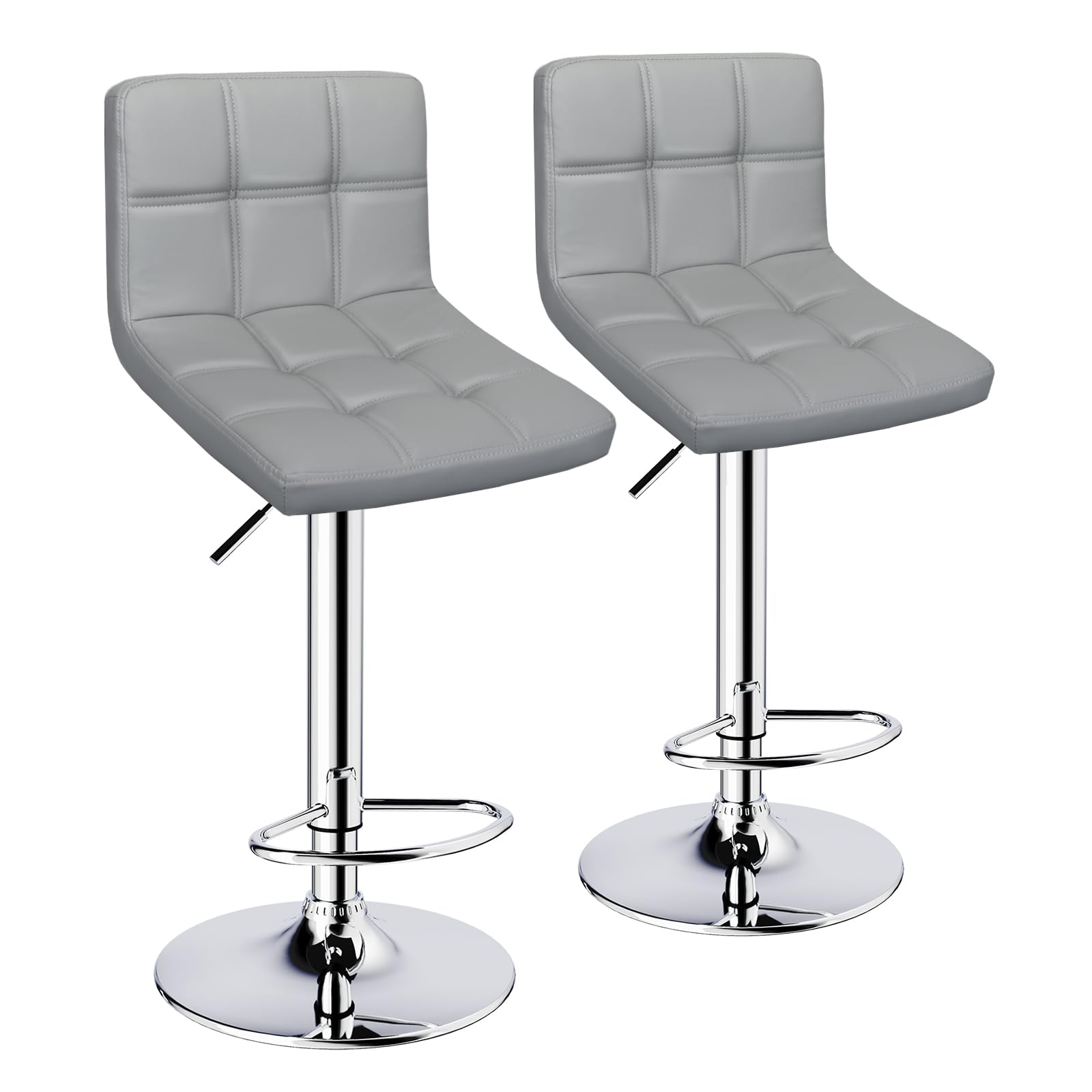 ERGOSEAT Bar Stools Set of 2,Armless Adjustable Swivel Barstools with Back,6-Squares Double Needle PU Leather Counter Height Bar