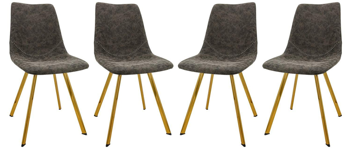 LeisureMod Markley Modern Leather Dining Chairs Kitchen Chairs with Gold Legs Set of 4 (Olive Green)