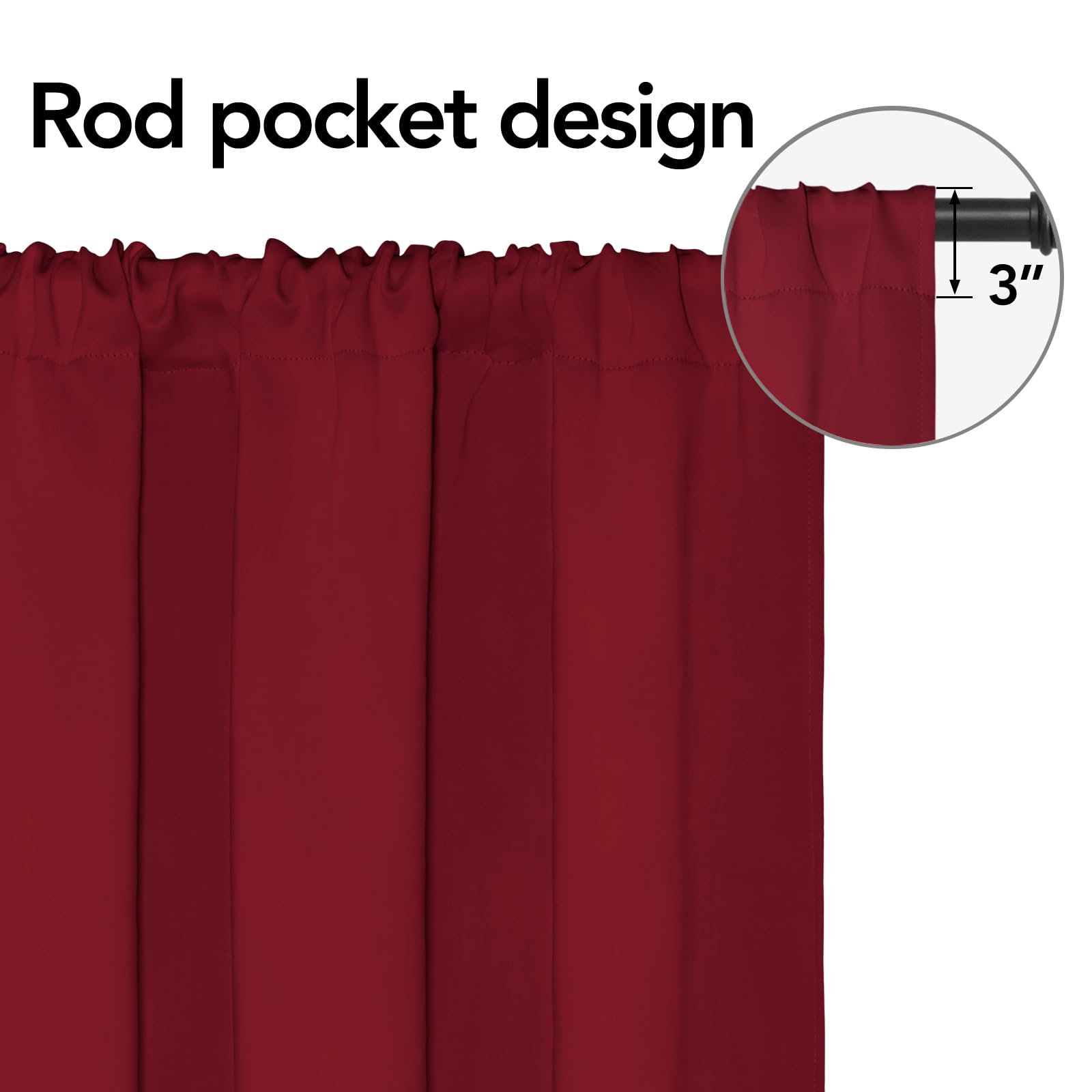 Easy-Going Rod Pocket Blackout Curtains For Bedroom, Room Darkening Window Curtains For Living Room, Thermal Insulated Noise Reduction Solid Window Drapes, 2 Panels(42X45 In, Christmas Red)