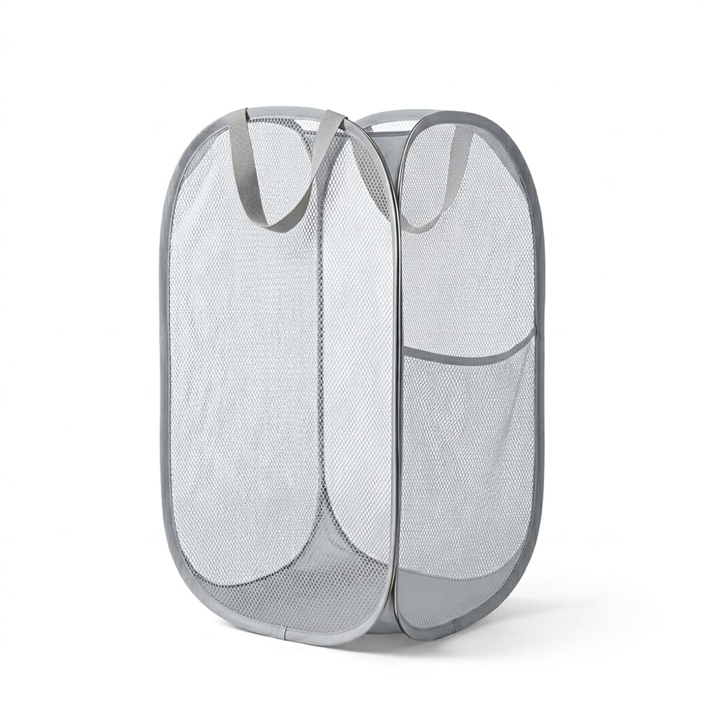 EuhenYi Pop Up Laundry Hamper, Laundry Basket with Wide Opening, Grey