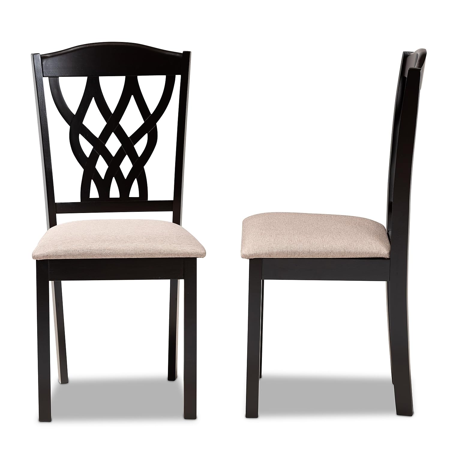 Baxton Studio Delilah Modern Fabric Dining Chair, Sand and Dark Brown, 2/Set (171-2PC-10953HT)
