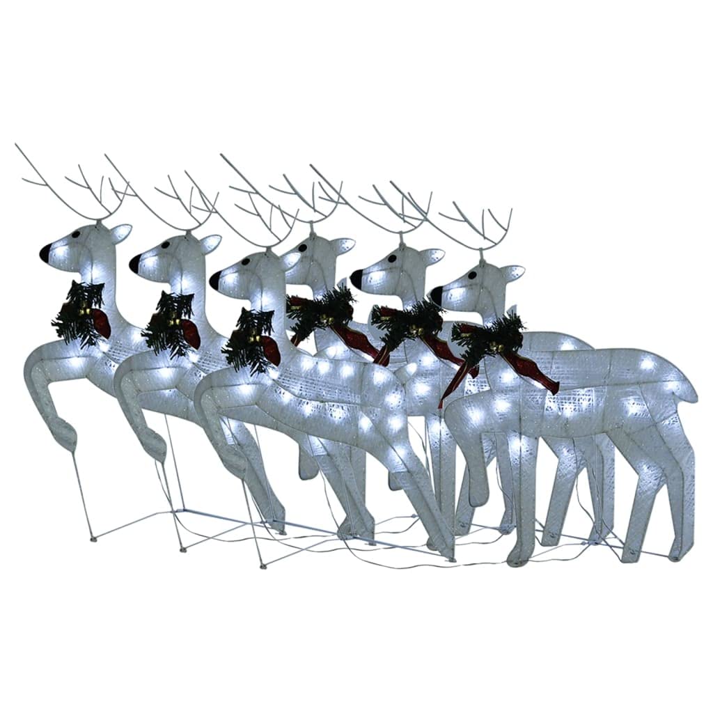 vidaXL Christmas Reindeers 6 Pcs, Christmas Lighting Display with 120 LEDs, Xmas Decoration for Indoor Outdoor, Holiday Ornament, Modern Style, White