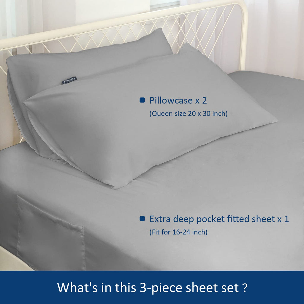 Moonsea Twin Xl Sheet Sets Deep Pocket - 3Piece Extra Long Twin Sheets For Drom Room Essentials - Twin Xl Sheets With Side Pocket - Easily Fits 16 In To 24 In Pillow Top Bed Mattress(Grey)