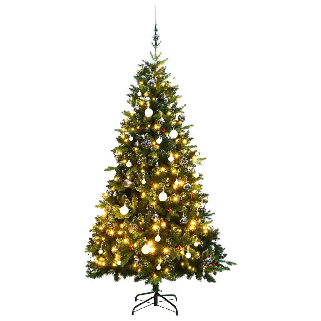 vidaXL Artificial Hinged Christmas Tree with 300 LEDs and Ball Set, Artificial Tree for Indoor Outdoor Party Holiday, Christmas Decoration Xmas Tree