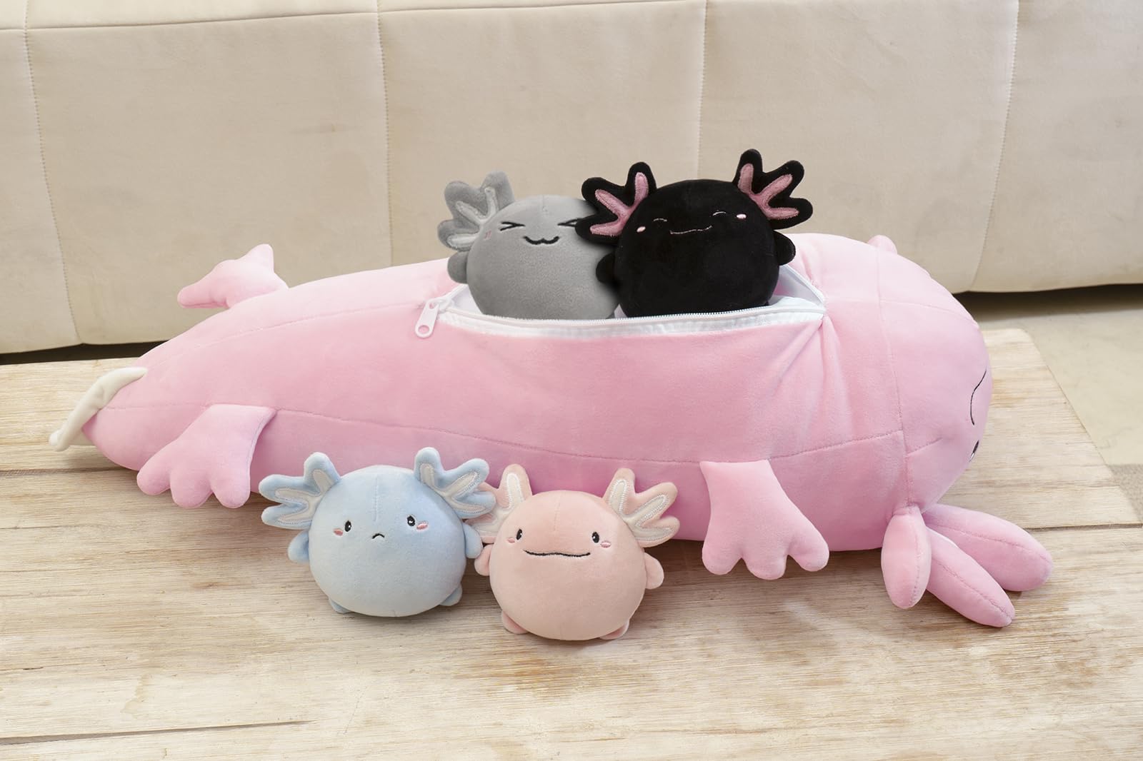 Niuniu Daddy 24 + Inch Axolotl Plush Toys With 4 Babies Inside- Soft Pink Axolotl Stuffed Animal, Cute Birthday Or Christmas Plu