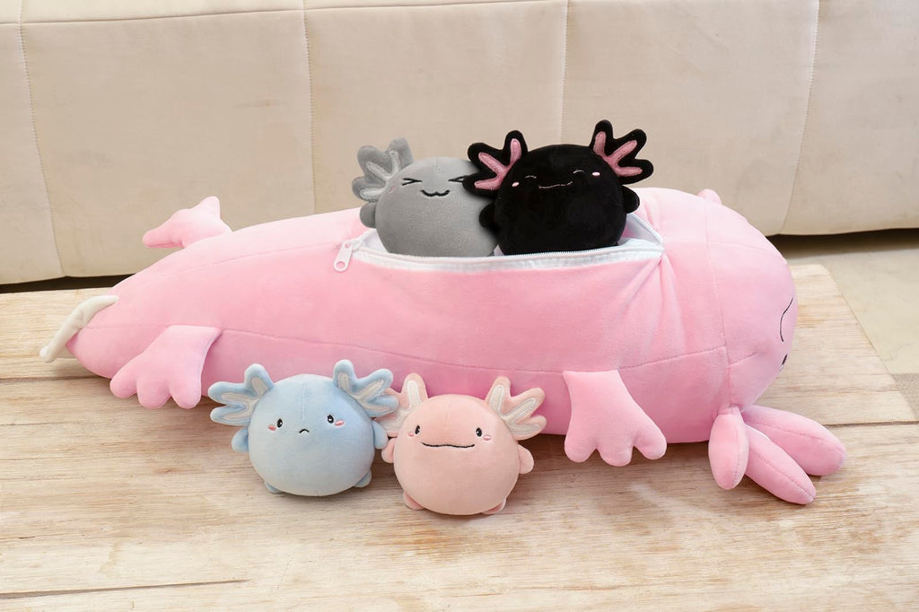 Niuniu Daddy 24 + Inch Axolotl Plush Toys With 4 Babies Inside- Soft Pink Axolotl Stuffed Animal, Cute Birthday Or Christmas Plu