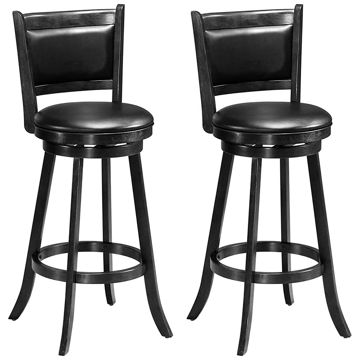 Ergomaster Bar Stools Set Of 2, 29” Bar Height Bar Stools For Kitchen Island, Rubber Wood, Swivel Barstools With Backs For Pub, Bar, Restaurant, Black
