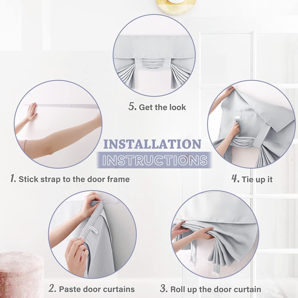 Ryb Home Blackout Door Curtains 2 Panels Set, Privacy Insulating Glass Window Door Blind Shdes For French Door Nana Door Sidelight Door Office, W 26 X L 72, Greyish White