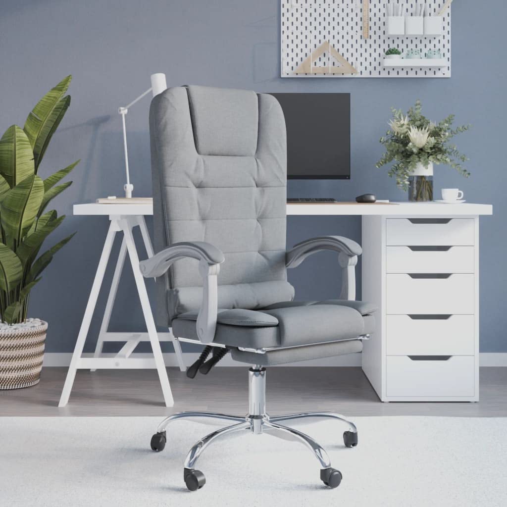 vidaXL Office Chair - Adjustable Reclining Function, Massage Point, Light Gray Fabric, 360-Degree Swivel & Rolling Castors, Sturdy Construction