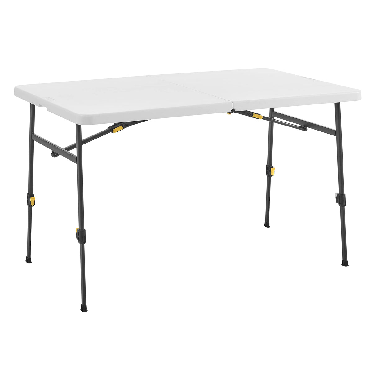 Living And More 4Ft Xl Height Adjustable Half Folding Table With Carrying Handle, Easy Folding And Storage, Indoor Outdoor Use, White