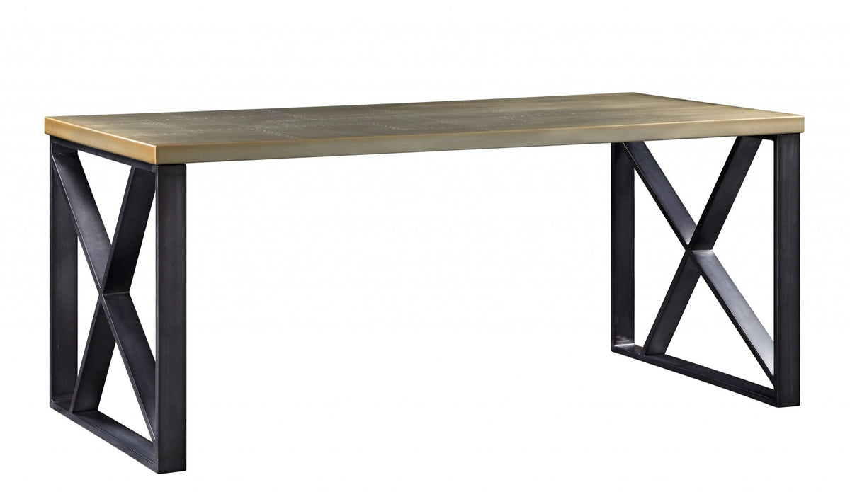 HomeRoots Aluminum, Metal • Engineered Wood 31' X 34' X 70' Aluminum, Metal, and Engineered Wood Desk, Gold Aluminum