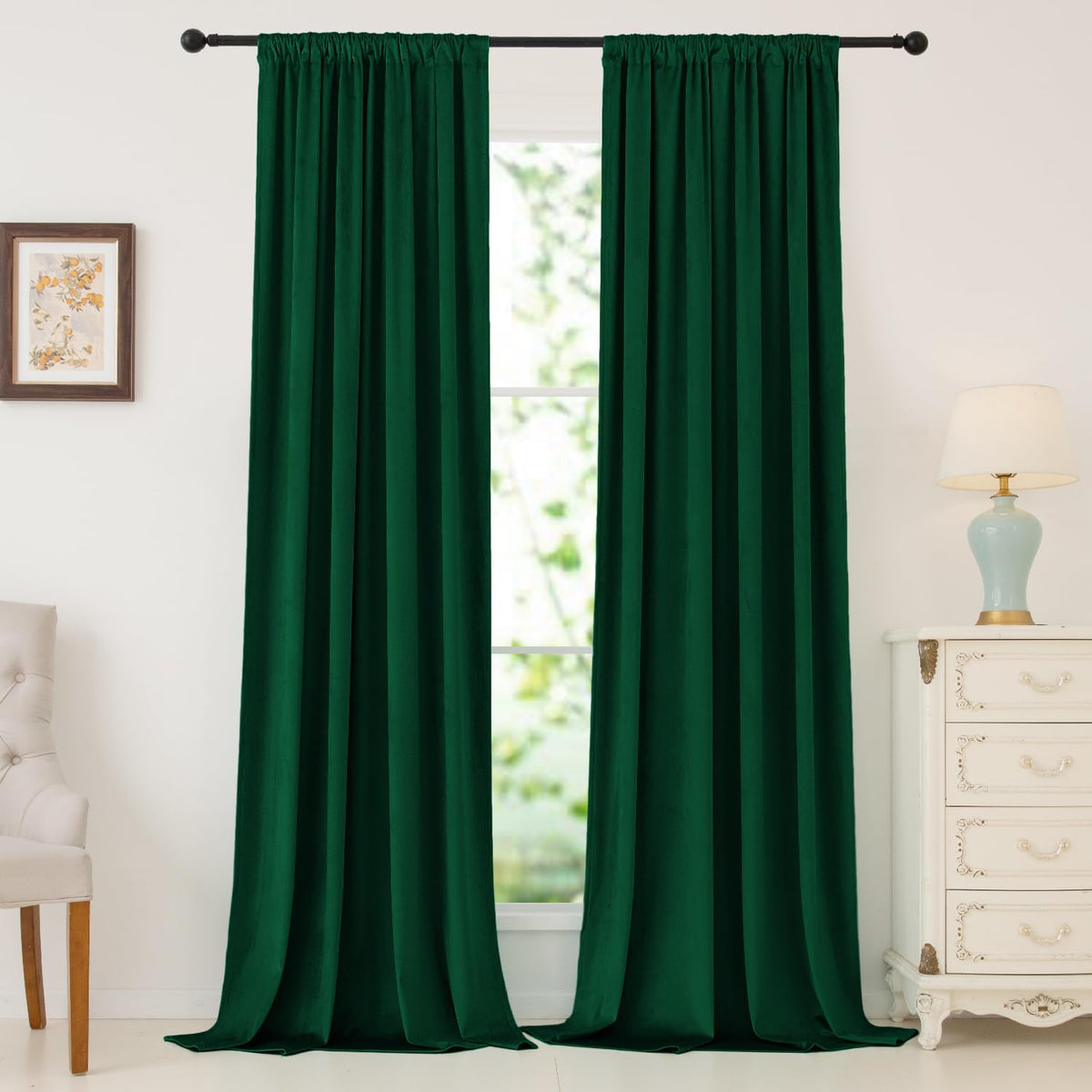 Nanbowang Green Velvet Curtains 120 Inches Long Light Blocking Rod Pocket Window Curtain Panels Set Of 2 Heat Insulated Curtains