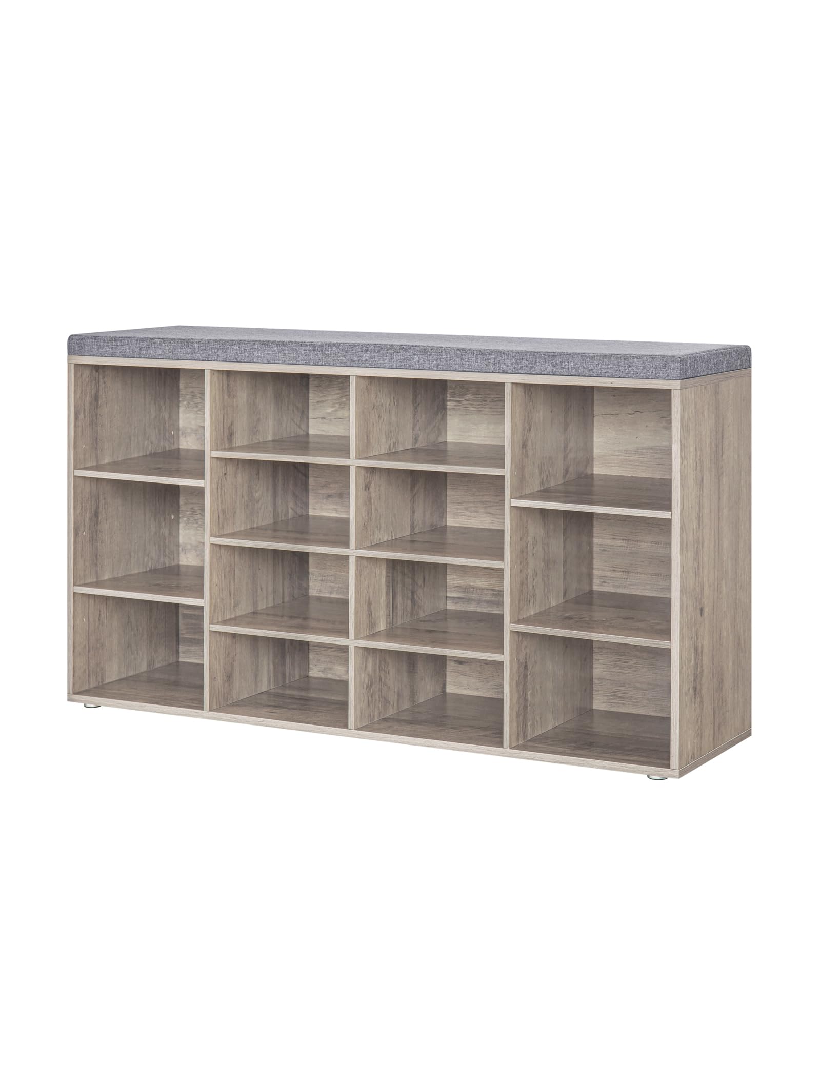 Dinzi Lvj Shoe Storage Bench With Cushion, 14-Cubby Shoe Rack, Adjustable Shelves, Multifunctional Shoe Organizer Bench For Entryway, Mudroom, Hallway, Living Room, Bedroom And Garage, Greige