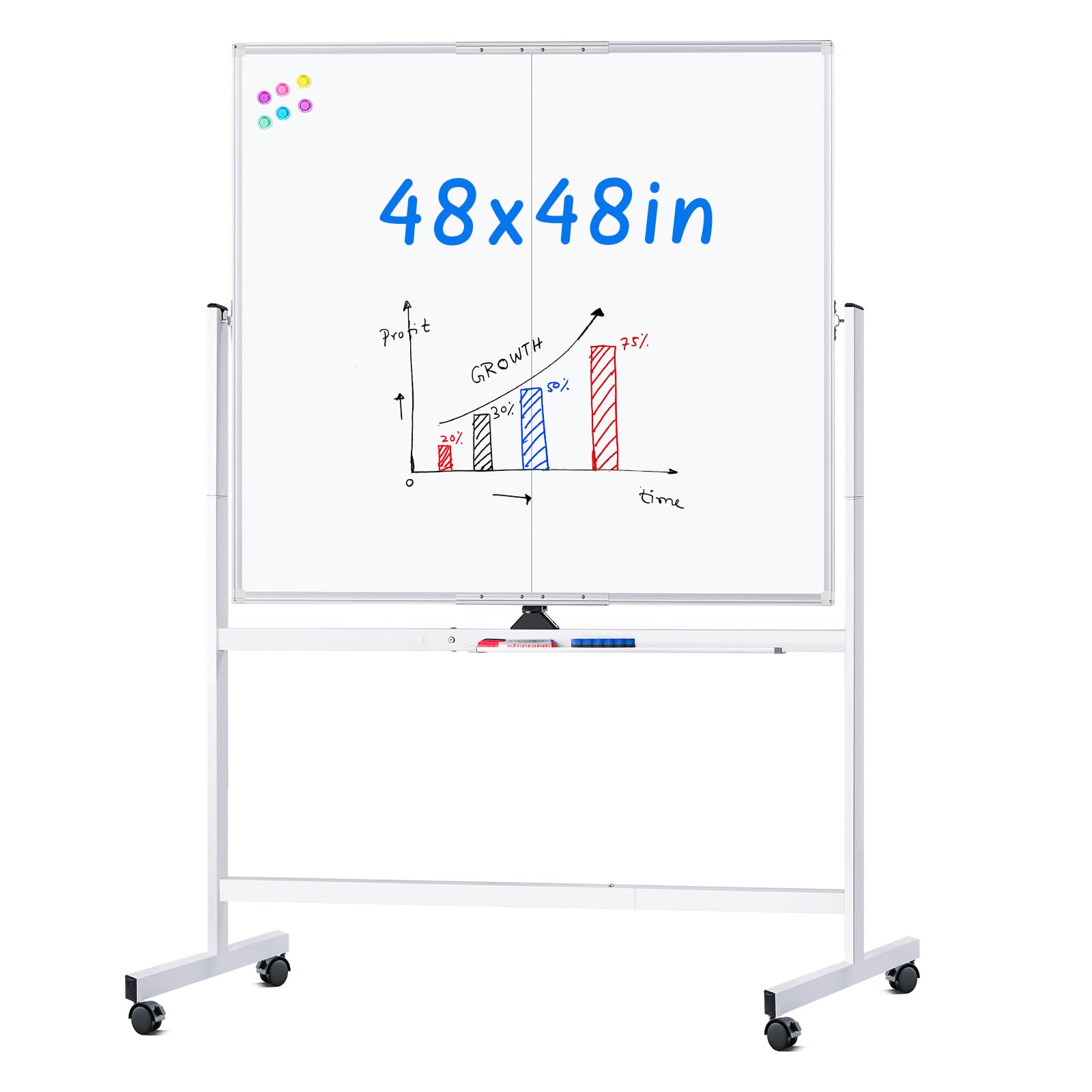 Maxtek Rolling Whiteboard, 48X48 Large Magnetic White Board With Stands, Big Double-Sided White Board Dry Erase On Wheels For Ho
