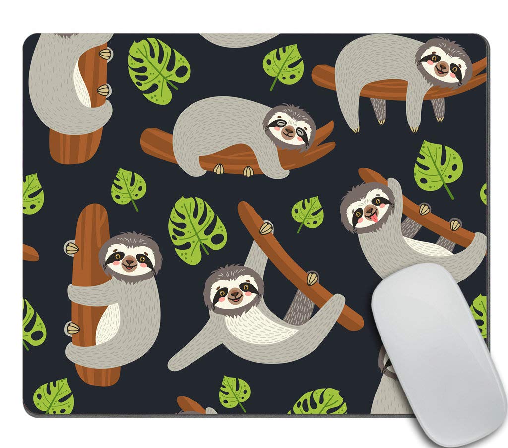 Amcove Funny Sloth Mouse Pad, Sloth On The Branch Mouse Pad,Office Desk Accessories, Leaves And Cute Sloth Presents For Her, Off