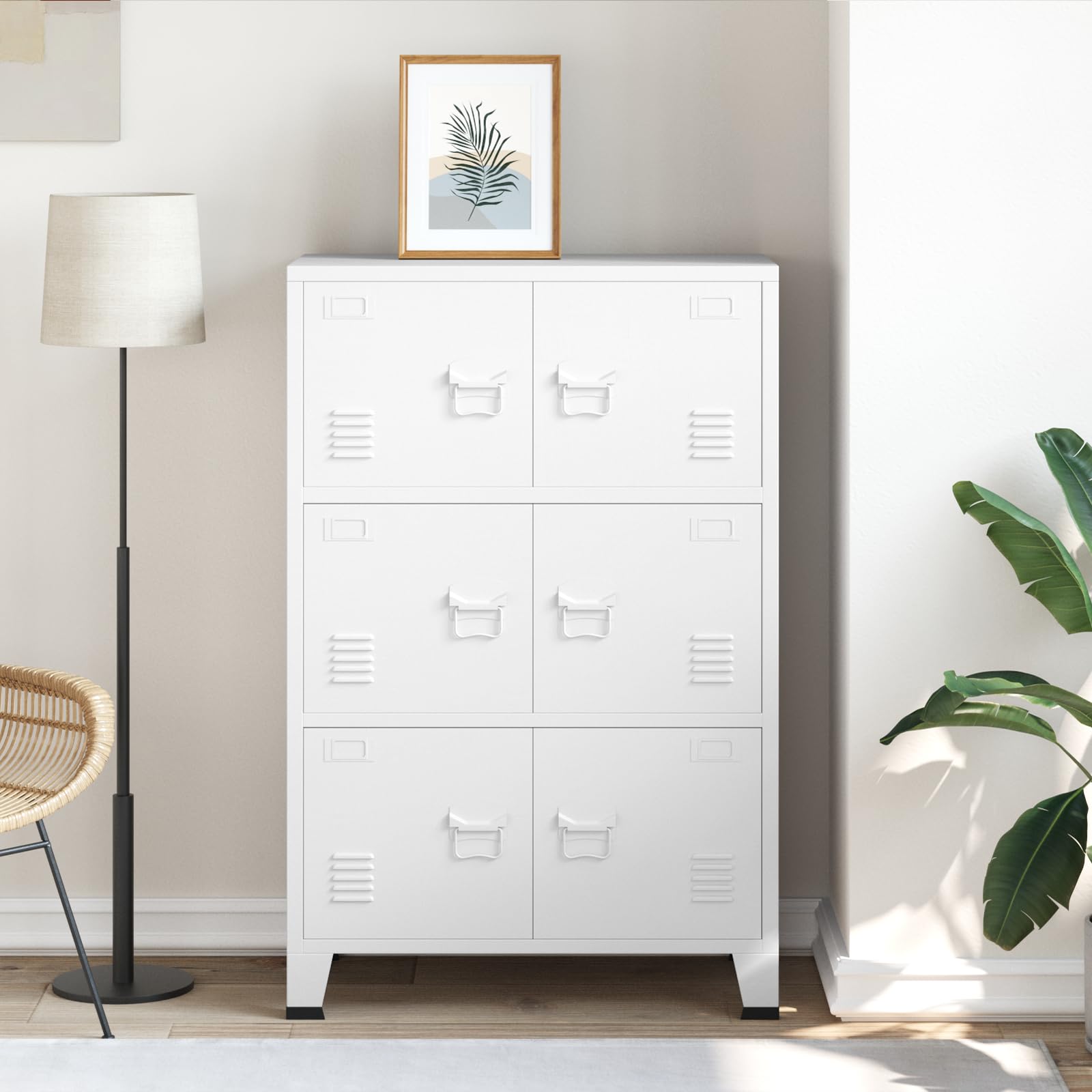 vidaXL Industrial Storage Chest – Solid Metal Construction, 6-Door Design, White, Durable Organizer with Name Tag Holders & Air Vents – Modern, Stylish & Easy to Clean | Effective Storage Solution