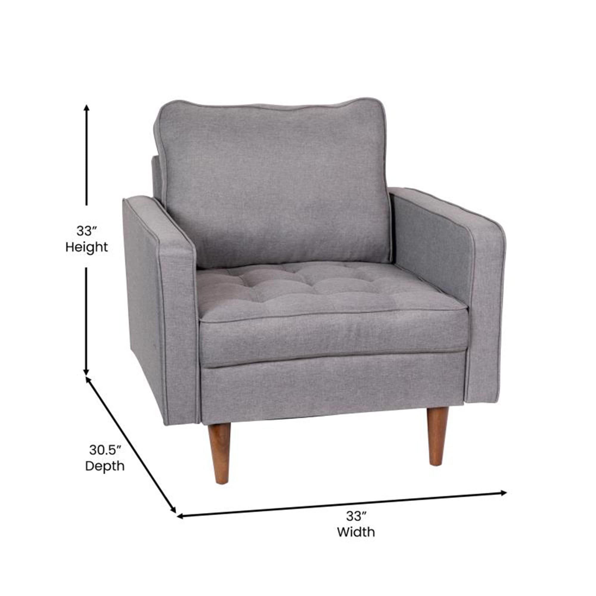 Flash Furniture Hudson Commercial Mid-Century Modern Chair - Slate Gray Faux Linen Upholstery - Buttonless Tufted Seat - Solid Wood Legs