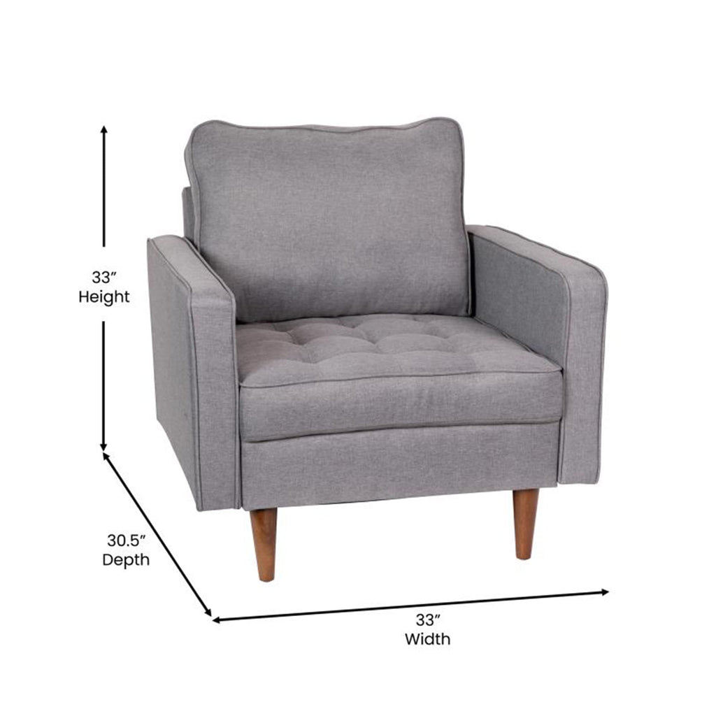Flash Furniture Hudson Commercial Mid-Century Modern Chair - Slate Gray Faux Linen Upholstery - Buttonless Tufted Seat - Solid Wood Legs