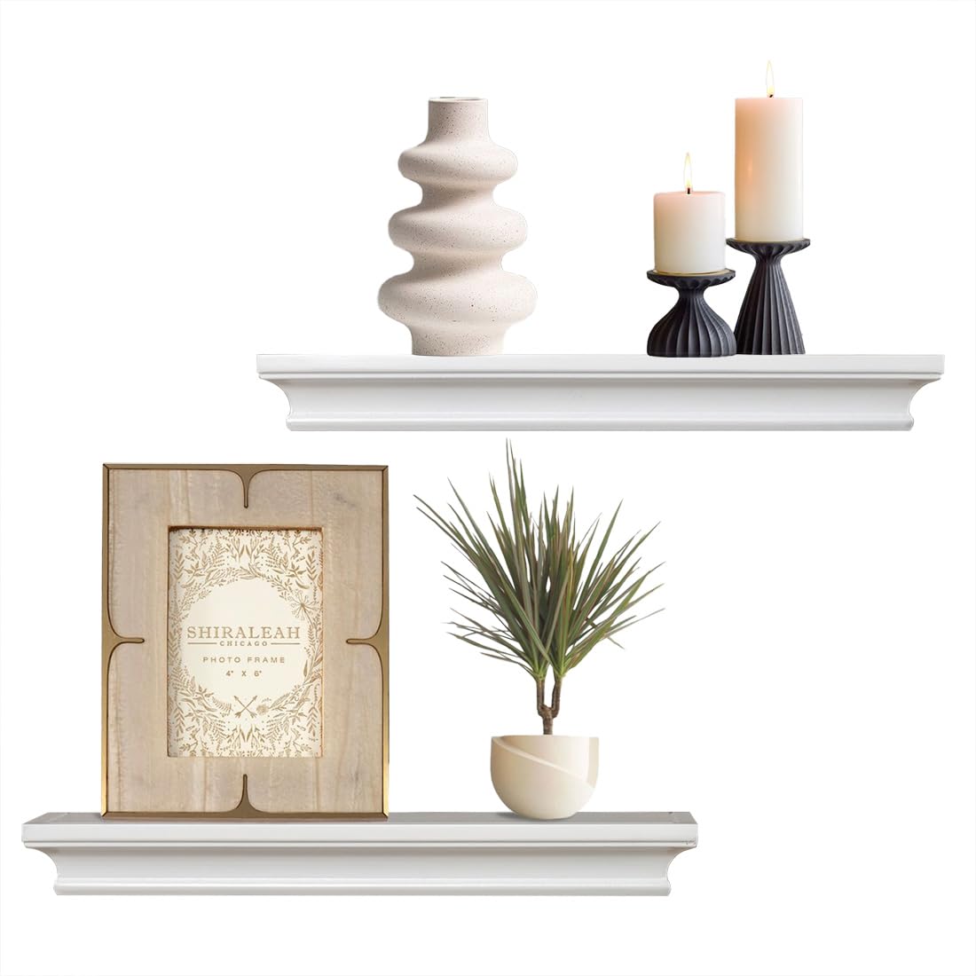 AHDECOR White Floating Shelves Wall Mounted Display Storage Shelves, Wall Shelf for Home and Office Decor, 4'' Deep, Set of 2
