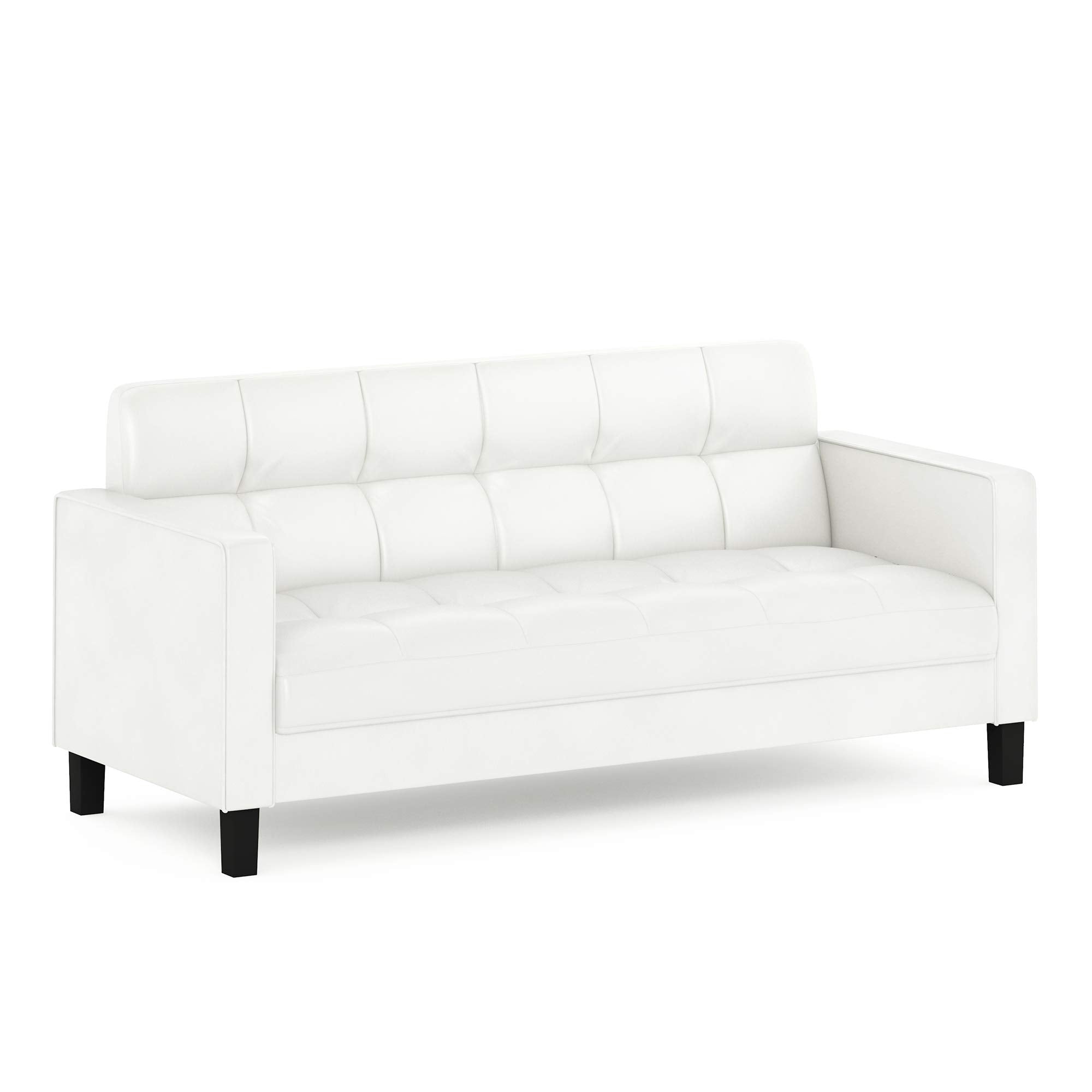 Furinno Brive Contemporary Tufted Faux Leather 3-Seater Sofa Couch For Living Room, White Faux Leather