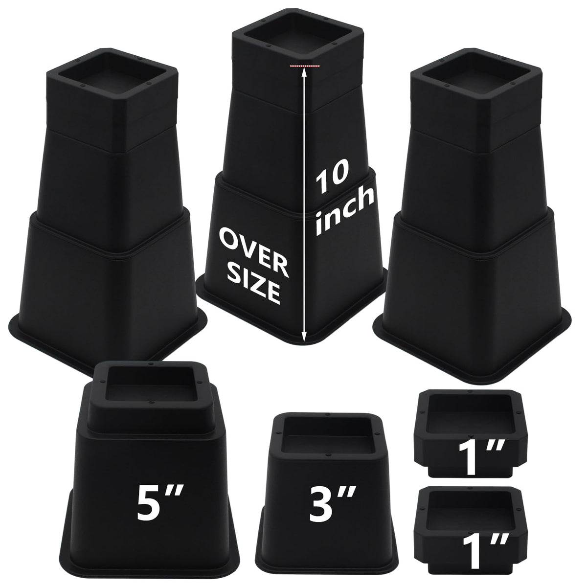 Hanihua Adjustable Bed Risers 10 Inch Heavy Duty (Set Of 4), Oversized Furniture Risers 6 Inch, 8 Inch, Black Bed Lifts Risers F