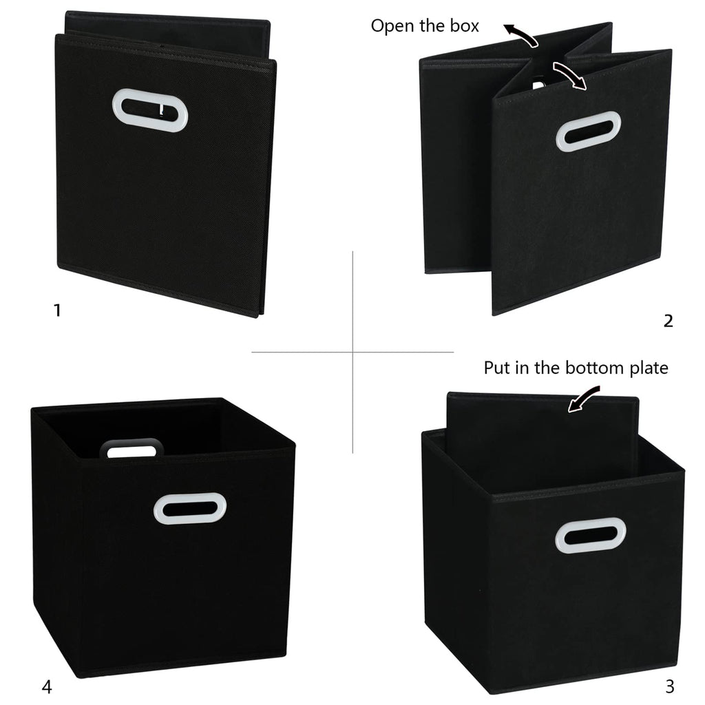 Sevendome Fabric Cloth Storage Bins,Cube Organizer With Dual Handles Foldable Baskets For Home Bedroom,Set Of 3, Black