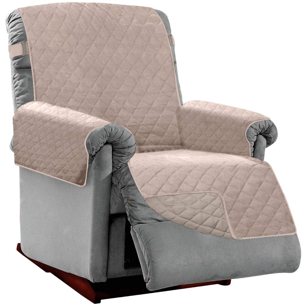 Sofa Shield Patented Recliner Slip Cover, Large Cushion Protector, Reversible Stain And Dog Tear Resistant Slipcover, Quilted Microfiber 28” Seat, Washable Covers For Dogs Pets Kids, Light Taupe