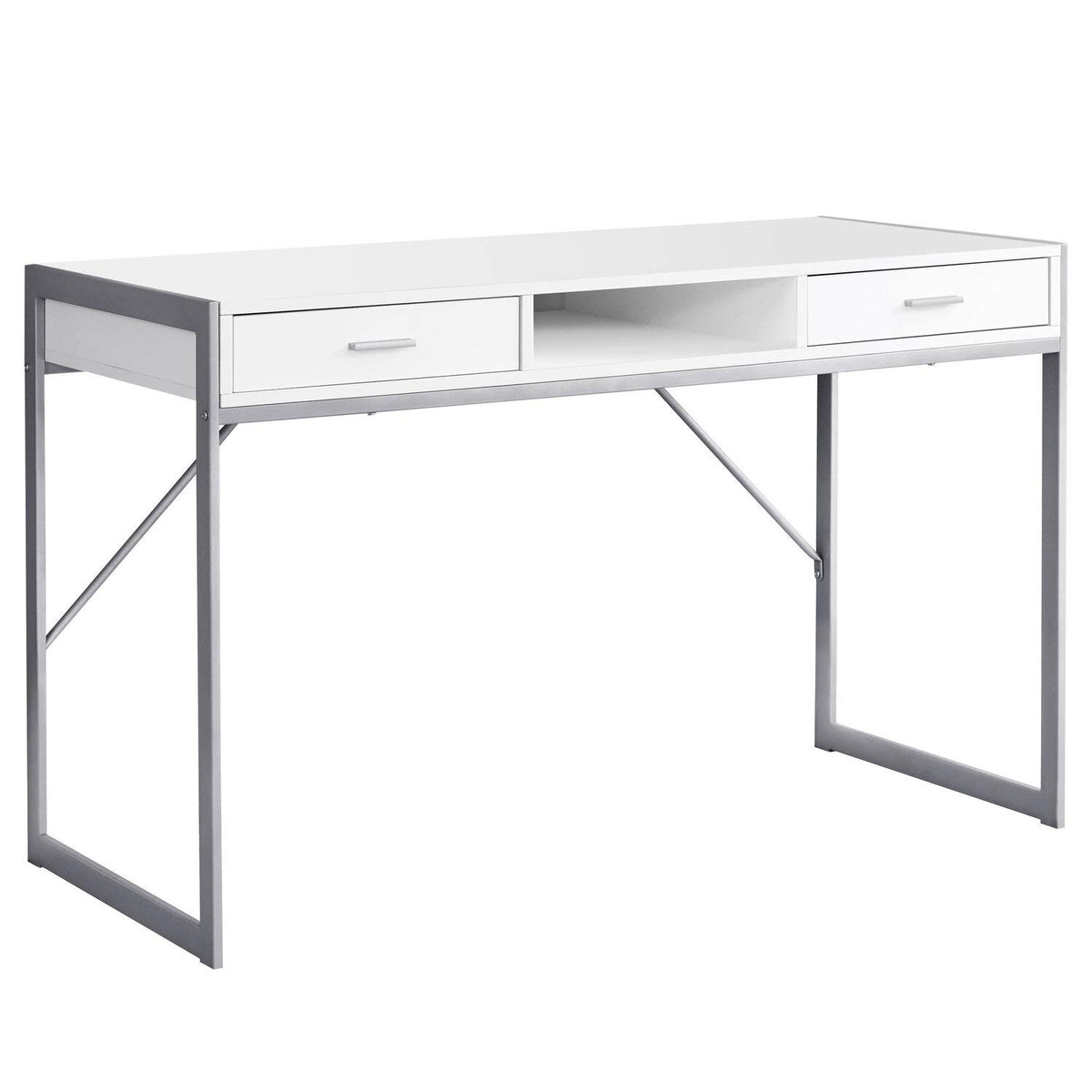 Monarch Specialties Contemporary Laptop Table with Drawers and Shelf Home & Office Computer Desk-Metal Legs, 48' L, White