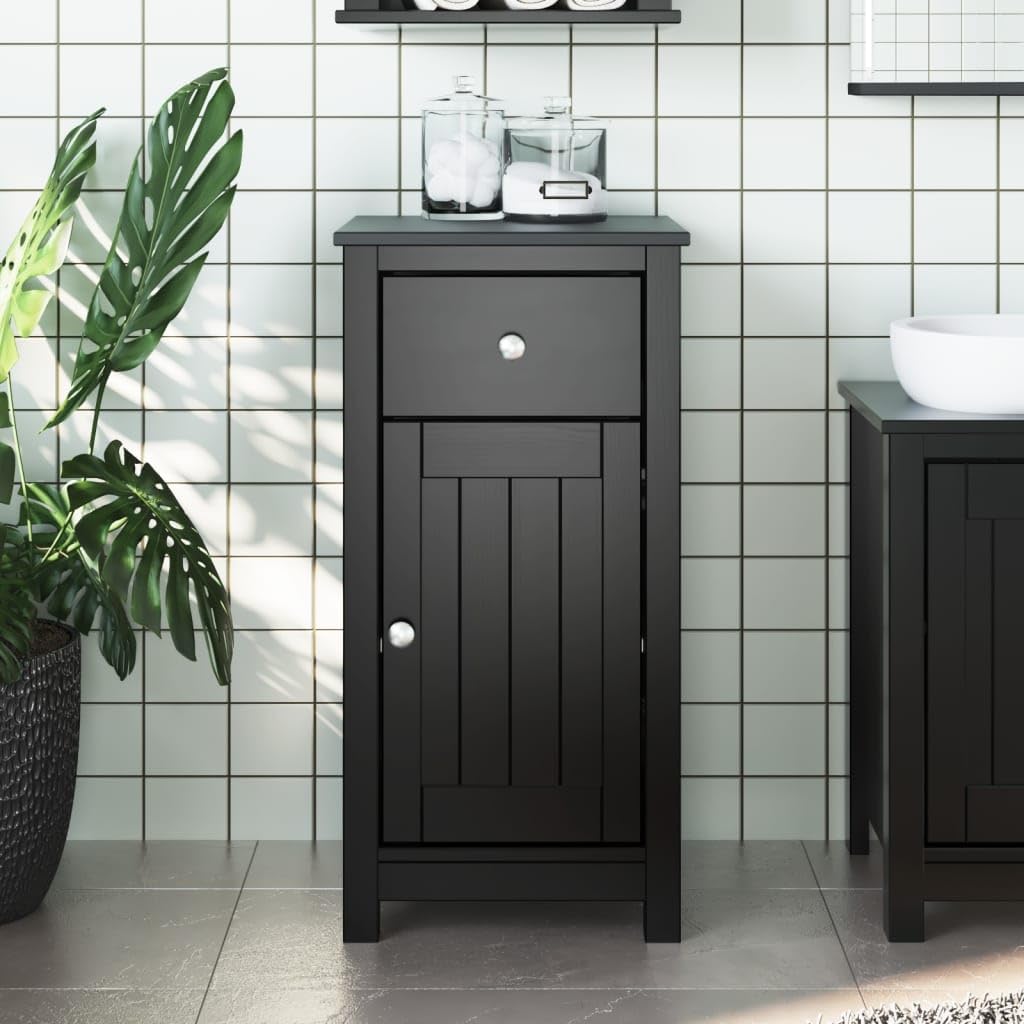 vidaXL Bathroom Cabinet Berg Range - Black Solid Pine Wood and Engineered Wood Construction - Compact Storage Unit - Modern Design