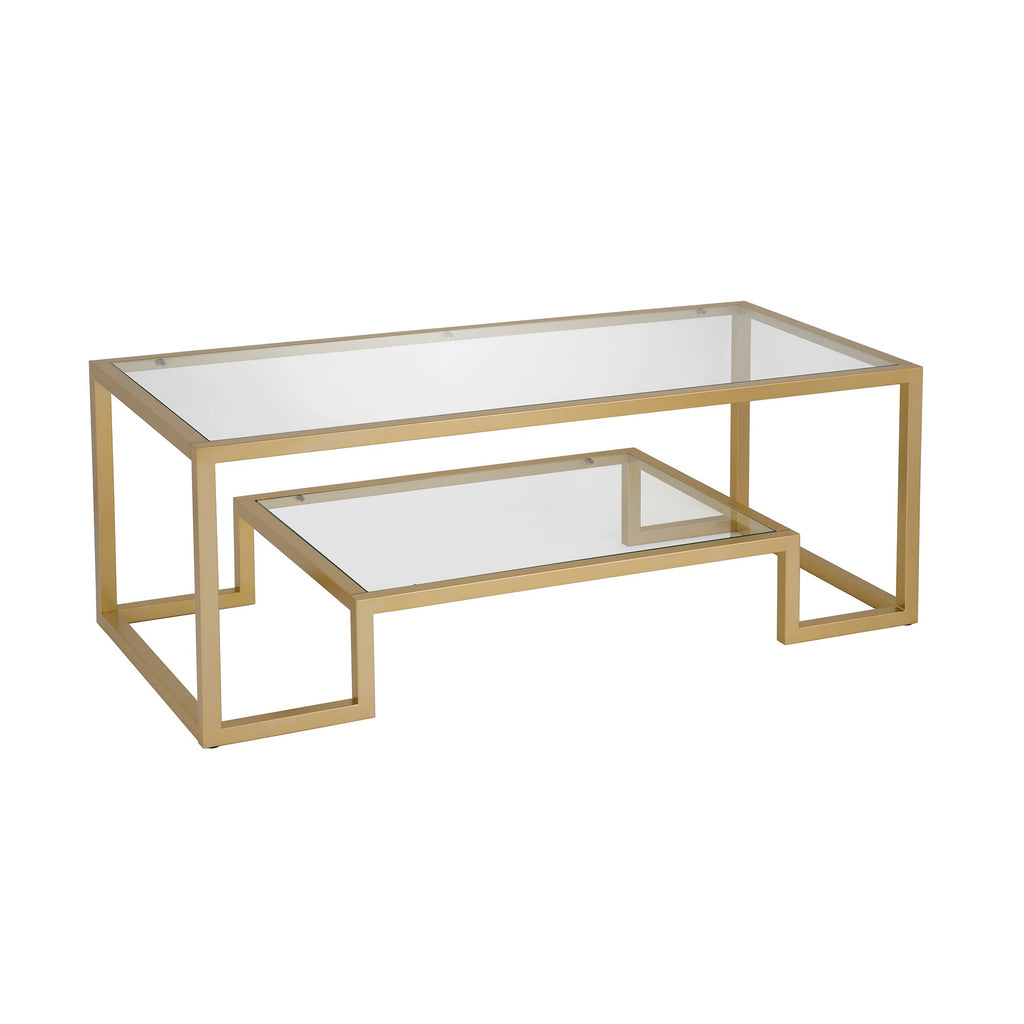 Henn&Hart 45' Wide Rectangular Coffee Table In Brass, Modern Coffee Tables For Living Room, Studio Apartment Essentials