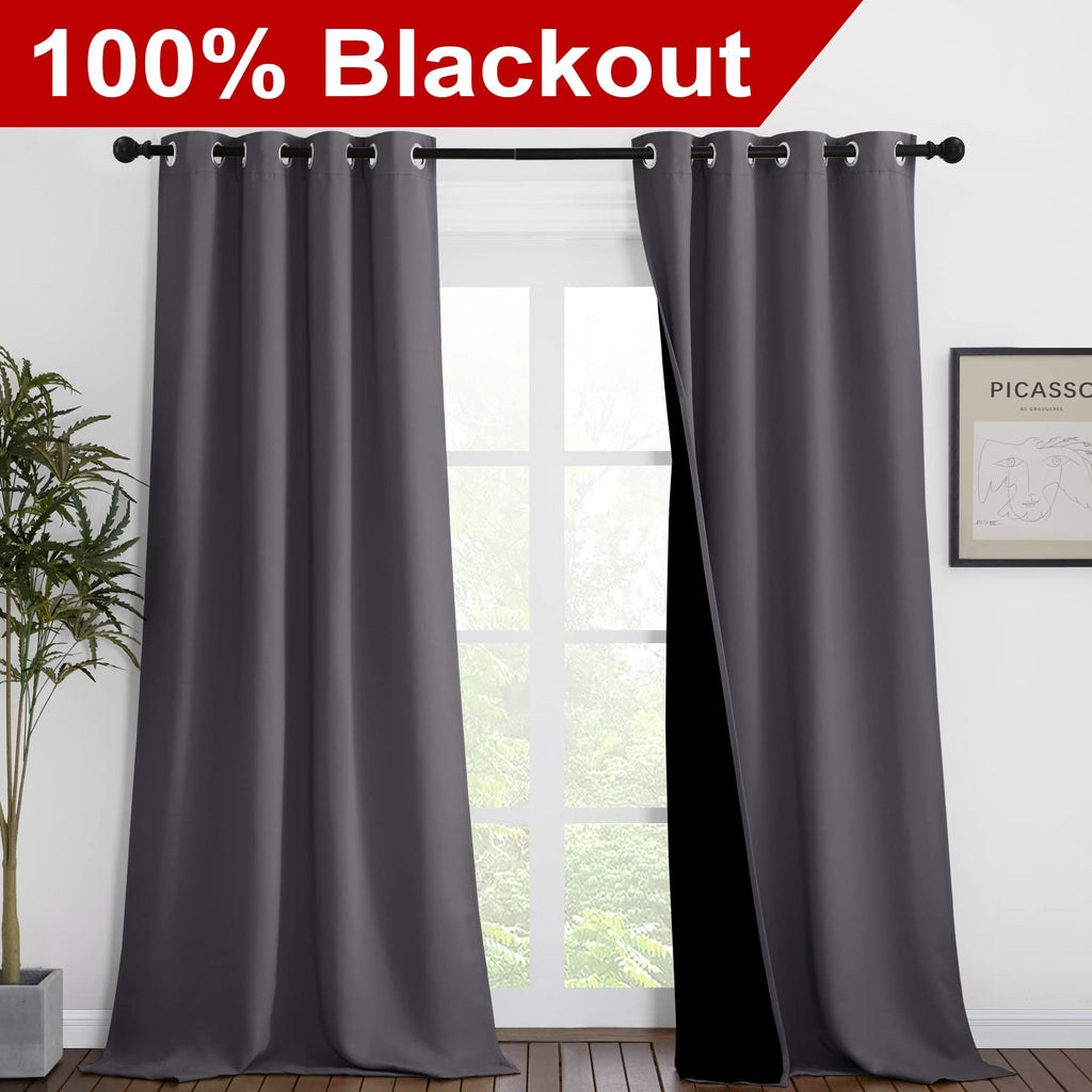 Nicetown Grey Full Shade Curtain Panels, Pair Of Thermal Insulated & Energy Efficiency Blackout Curtains For Living Room Windows