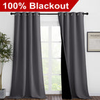 Nicetown Grey Full Shade Curtain Panels, Pair Of Thermal Insulated & Energy Efficiency Blackout Curtains For Living Room Windows