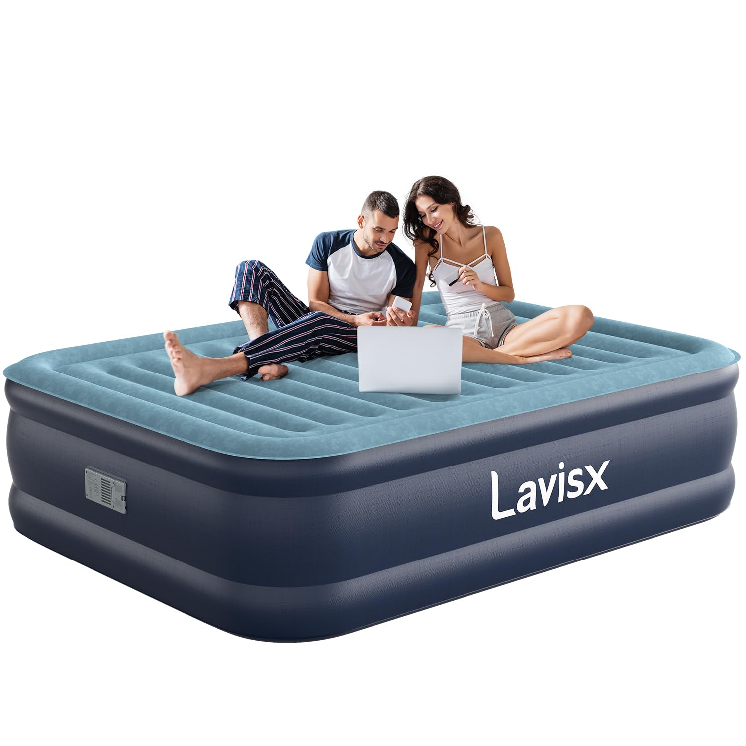 Lavisx Queen Air Mattress 18    With Built In Pump, 3 Mins Fast Inflation Auto Stop Luxury Blow Up Mattress Comfort Air Bed, Col