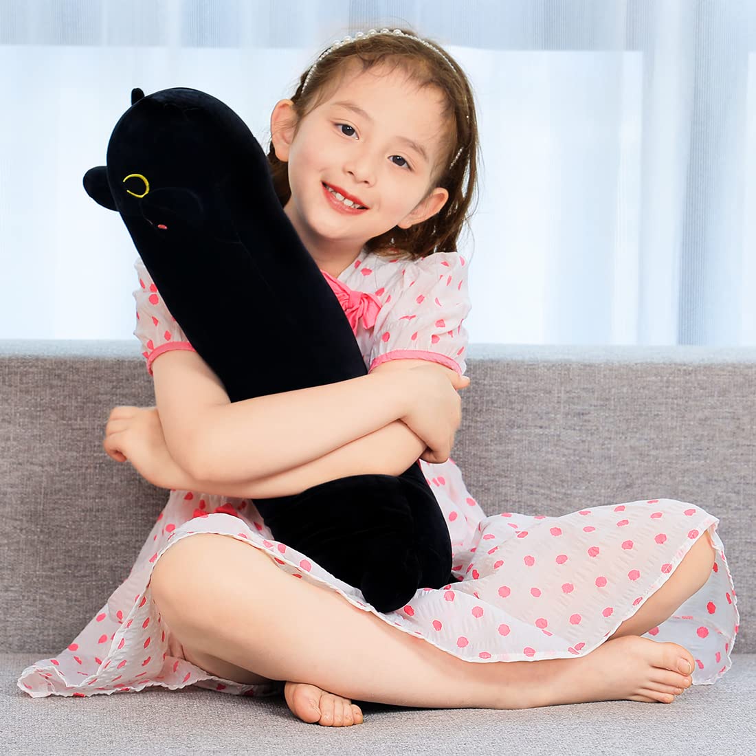 Miaohaha Long Plush Black Cat Toy Kids Plush Toy Pillow Hugging Pillow Cute Plush Cat Stuffed Animal Toy Gift For Kids(Black, 50