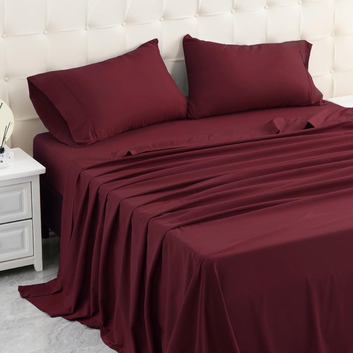 Micoral Full Bed Sheets Set, Soft Breathable Bedding Sheet Set, Sheets Set With 16' Deep Pocket Design (4 Pieces, Full, Wine Re