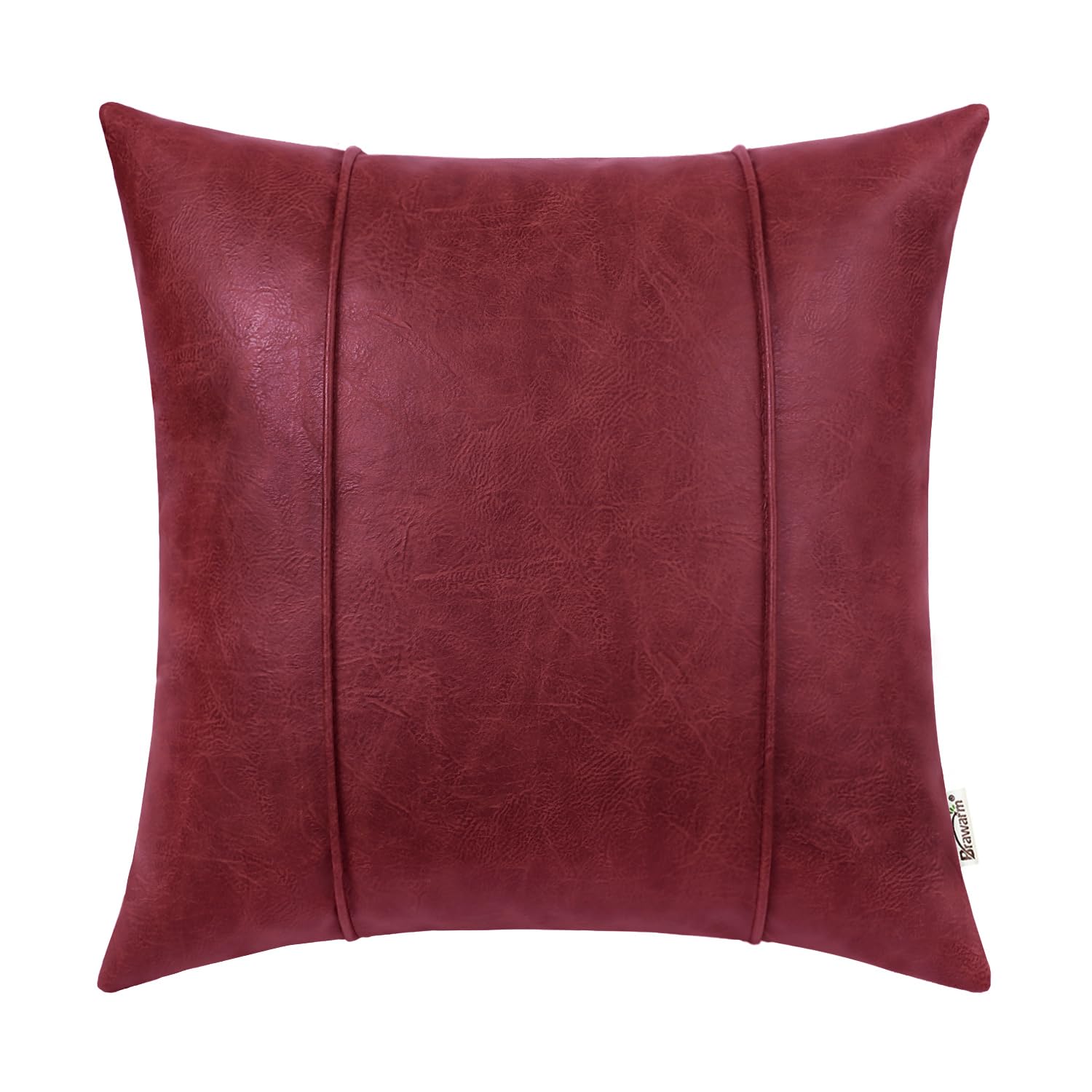 Brawarm Burgundy Leather Throw Pillow Covers 16 X 16 Inches - Faux Leather Pillow Cover With Piping, Hand Stitched Leather Throw