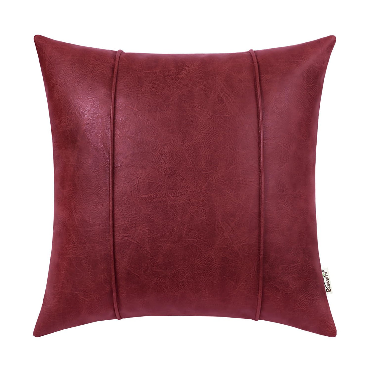 Brawarm Burgundy Leather Throw Pillow Covers 22 X 22 Inches - Faux Leather Pillow Cover With Piping, Hand Stitched Leather Throw