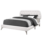Monarch Specialties Queen Size/White Leather-Look With Chrome Legs BED
