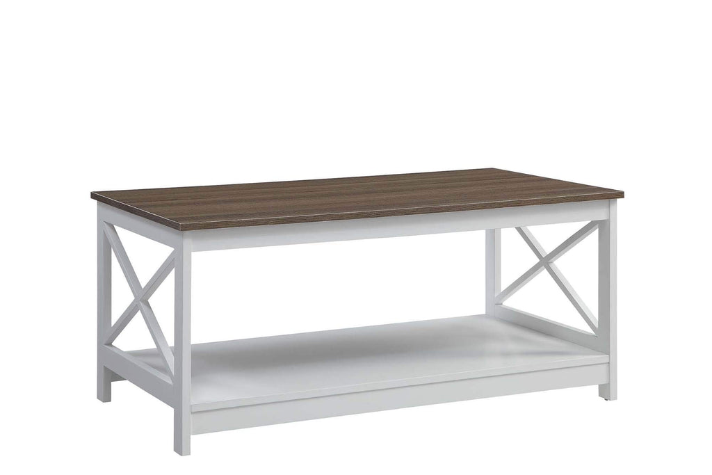 Convenience Concepts Oxford Coffee Table with Shelf, Driftwood/White