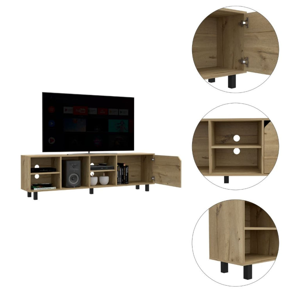 DEPOT E-SHOP Conquest Tv Stand for Tv´S Up 70", 4 Open Shelves, 5 Legs, Light Oak