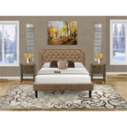 East West Furniture GBF-28-Q Queen Size Bed Contains Brown Textured Upholstered Headboard, Footboard and Wood Rails, Slats - Wooden 9 Legs with Full Support Queen Bed - Black Finish