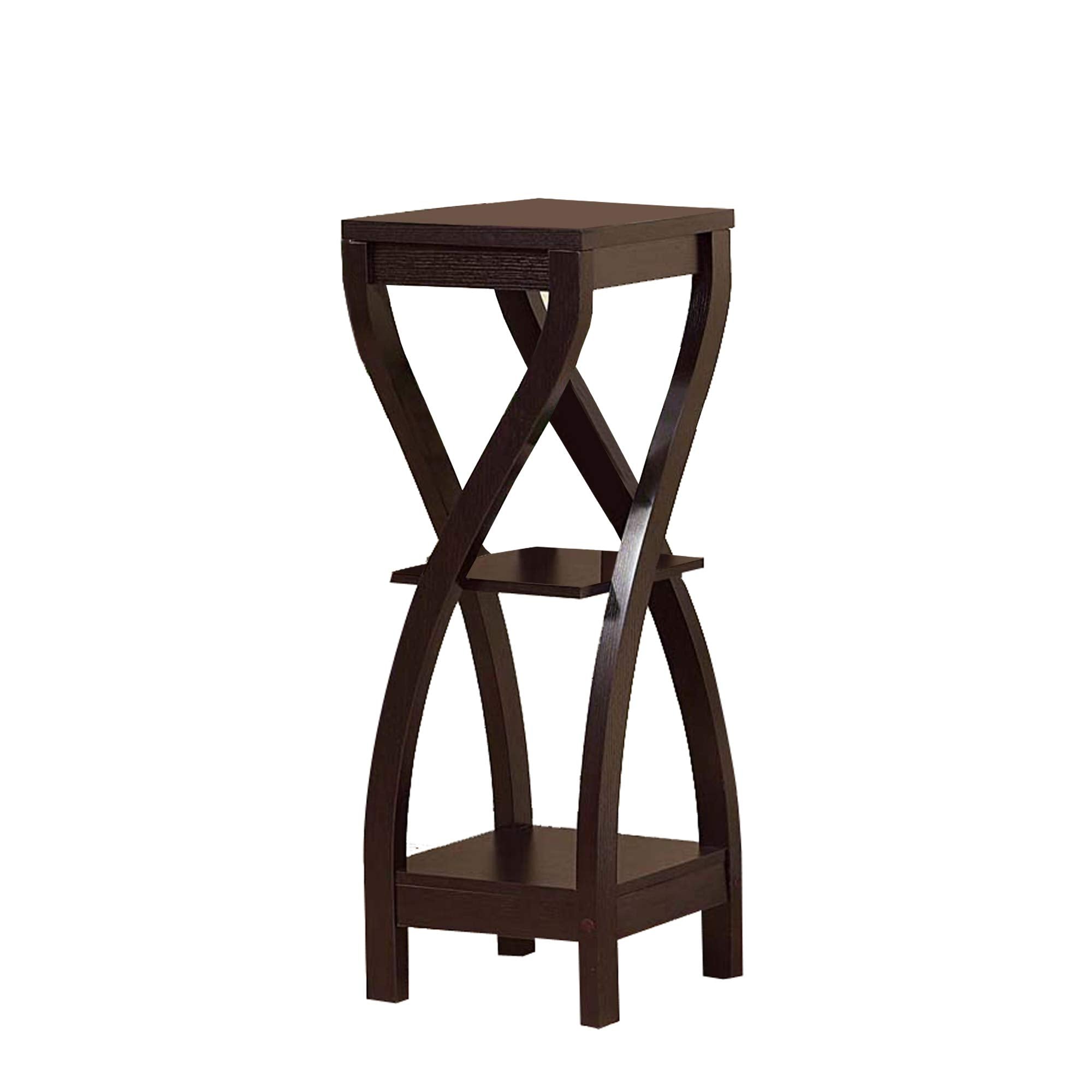 Benzara Square Top Wooden Plant Stand with Curved Legs and Shelves, Large, Dark Brown