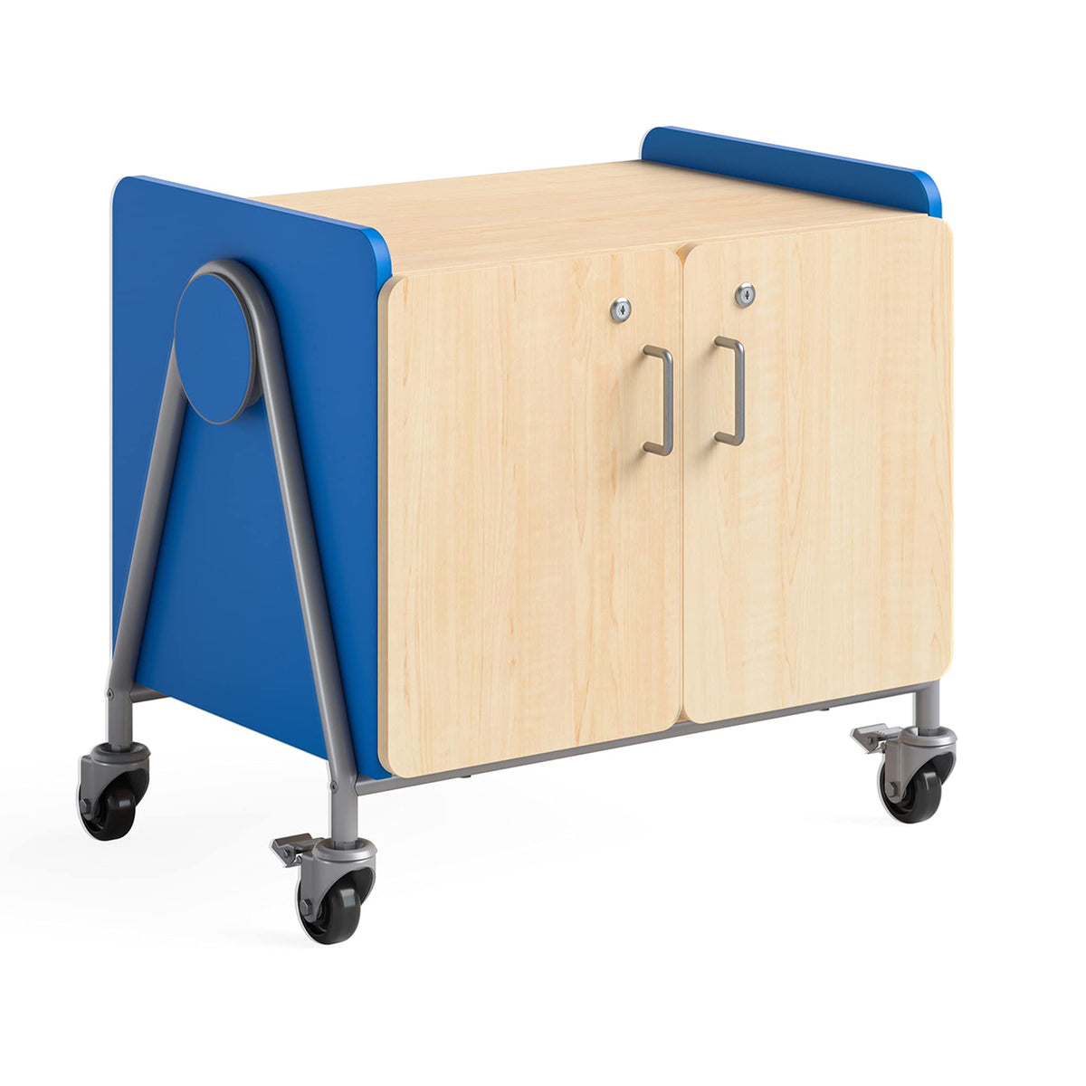 Safco Products 3933SBU Whiffle Typical 13, Double Column 4-Tote 2-Shelf Doored Rolling Storage Cart w Magnetic Dry-Erase Back, Spectrum Blue, 27 1/4&quot; H, 27.25&quot; Tall