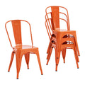 Nazhura Metal Dining Chair Farmhouse Tolix Style For Kitchen Dining Room Café Restaurant Bistro Patio, 18 Inch, Stackable, Waterproof Indoor/Outdoor (Sets Of 4) (Orange, Steel Seat)