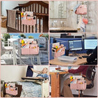 Frjjthchy Bedside Storage Organizer 5 Pockets With 4 Hooks Hanging Storage Bag For Headboards/Bunk Bed (2Pack Pink)