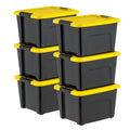 YUHSWO Plastic Storage Bins with Lids 20 Qt., Black and Yellow, 6 Pack