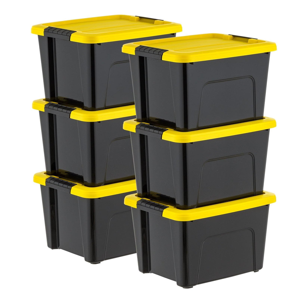 YUHSWO Plastic Storage Bins with Lids 20 Qt., Black and Yellow, 6 Pack